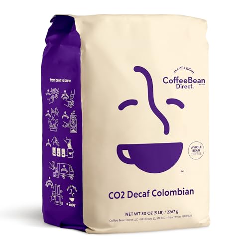 Coffee Bean Direct CO2 Decaf Colombian, Whole Bean Coffee, 5-Pound Bag