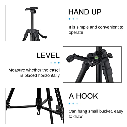RRFTOK 61lnches Panting Easel Stand,Metal Artist Easel Stand Tripod Adjustable Easel for Painting Canvases Height from 21 to 61Inches,Art Easel for Display with Paintbrush Tray(Black).