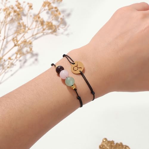 Risyfjew Taurus Bracelet for Women April Birthstone 8mm Natural Stone Bracelet Healing Crystals Jewelry Birthday Gift