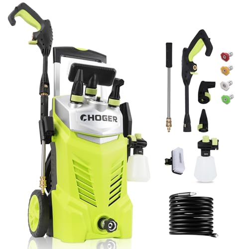 CHOGER Electric Pressure Washer, 2.6 GPM, 4000 PSI Power Washer Electric Powered with Hose Reel, Foam Cannon,High Pressure Washer with 35FT Power Cord, 25FT Hose, GFCI Protection and 4 Nozzles