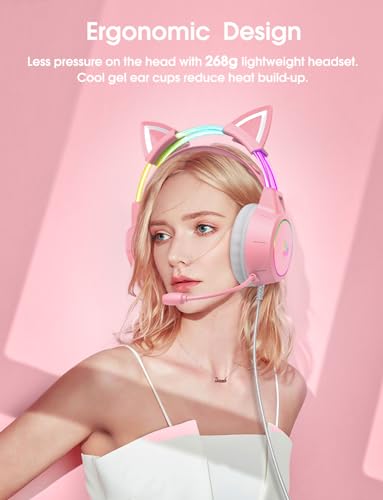 ONITOON Lightweight Gaming Headsets, Gradient RGB Light, Wired Over- Ear Headphones for PC/PS4/PS5/XBOX/Switch, Virtual Surround Sound & Noise Cancelling Mic, Auto-Adjust Headband