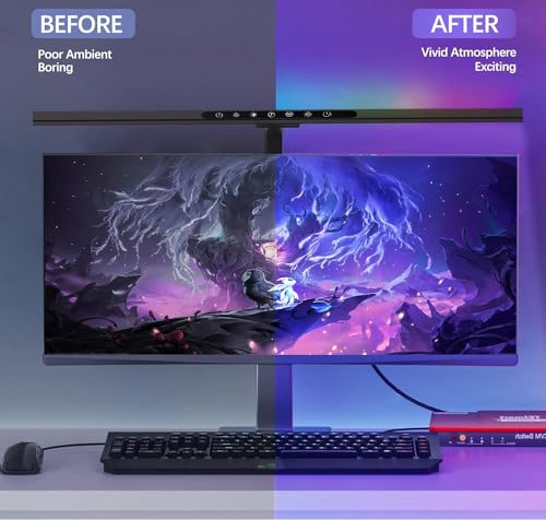 Upgraded Desk Lamp with RGB Backlight,24W Architect Desk Lamps for Home Office,Tall Desk Light with Clamp,60"Timer,25 Lighting Modes,Eye Caring Swing Arm Desk Lamp for Monitor PC,Gaming,Study,Work