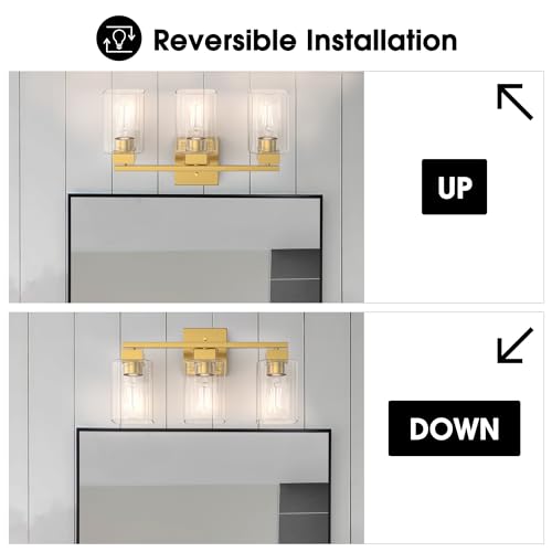 Espird Black Bathroom Vanity Light - 3 Light Bathroom Light Fixture Square Design & UL Certification, Bathroom Lighting Fixtures Over Mirror, Modern Matte Black Vanity Light for Bathroom & Restroom