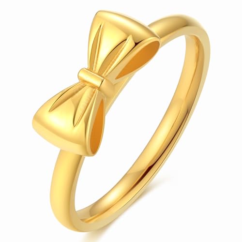 munone Bow Ring Bowtie Knot 18k Gold Plated Titanium Cute Stackable Non Tarnish Comfort Bands Rings for Women