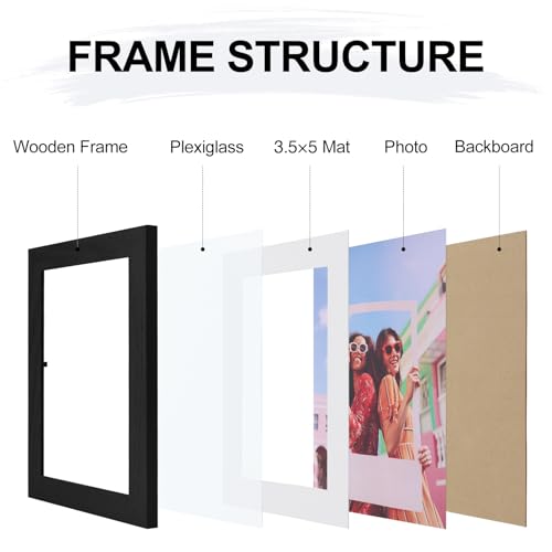Vittanly 4x6 Picture Frame, Display Pictures 3.5x5 with Mat or 4x6 without Mat, Engineered Wood with Shatter Resistant Plexiglass, Photo Frame for Wall or Table Top Display, Rose Red, 1 Pack