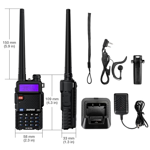 BAOFENG UV-5G PRO GMRS Handheld Radio, 5W NOAA/UHF/VHF/Airband Scanner & Receiver, GMRS Repeater Capable, Long Range Rechargeable Two Way Radio, for Adults, Support Chirp Programming