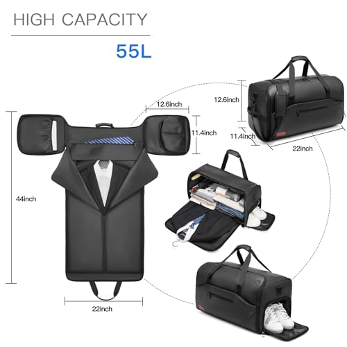 Garment Duffle Bags for Travel,Moulyan Convertible Carry on Garment Bag with Shoe Compartment,3 in 1 Waterproof Travel Suit Bag with Shoulder Strap for Men Women