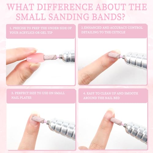 100pcs Small Sanding Bands for Nail Drills with 2pcs 3.1MM Mandrel Nail Drill Bits, Upgrade 150# 240# Grit Nail File Sanding Bands for Acrylic Nails Tech Gel Manicures and Pedicure