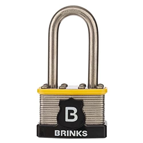 BRINKS - 44mm Commercial Laminated Steel Keyed and Warded Padlock with 2” Shackle - Hardened Stainless Steel Shackle with Steel Locking Bars