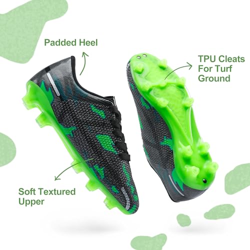 DREAM PAIRS Boys Girls Soccer Cleats Kids Football Shoes for Little/Big Kid,Size 11 Little Kid,Black/Green,SDSO2301K