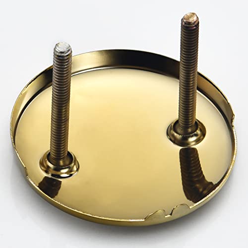 2 Hole Bathtub Overflow Plate, 3-3/16 Inches Diameter, Brushed Brass