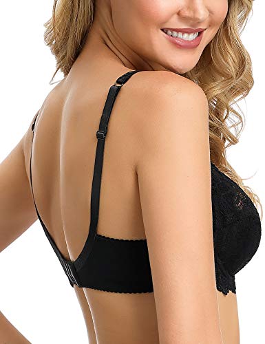 Wingslove Women's Sexy Lace Bra Non Padded Underwire Unlined Bra Full Coverage Plus Size Lace Bralette (Black, 36B)