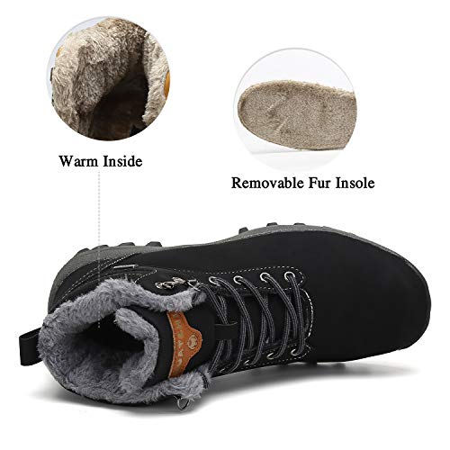 Mishansha Womens Winter Ankle Boots Snow Warm Leather Water Resistant Non-Slip Fashion Mens Hiking Shoes Khaki 15 Women/13.5 Men