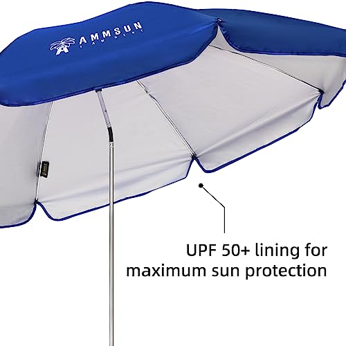 AMMSUN XL Chair Umbrella with Universal Clamp 52 inches and 360-degree Swivel UPF 50+, Portable Clamp on Camping or Beach Chair, Stroller, Wheelchair, Golf cart, Blue, Large-sized