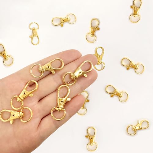 50PCS Metal Lobster Claw Clasp with Key Rings, 25PCS Keychains Clips Hooks and 25PCS Key Chain Rings, Keychain Accessories, Keychain Rings Making kit for Crafts, Gold