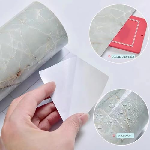 Yancorp Green White Contact Paper Removable Wallpaper Peel and Stick Countertops Waterproof Marble Wallpaper Self-Adhesive Peel and Stick Backsplash for Cabinets Kitchen