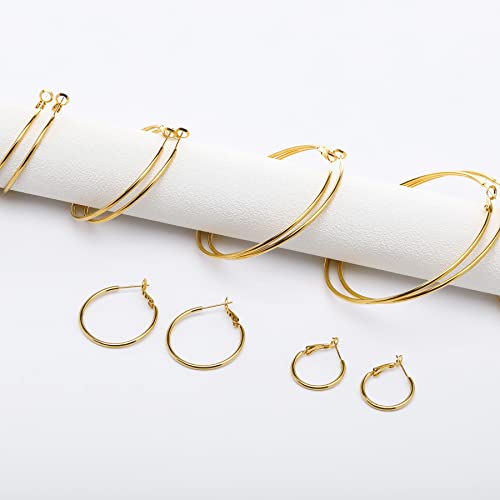 Gacimy Large 14K White Gold Plated with 925 Sterling Silver Post, 50mm White Gold Big Hoop Earrings for Women