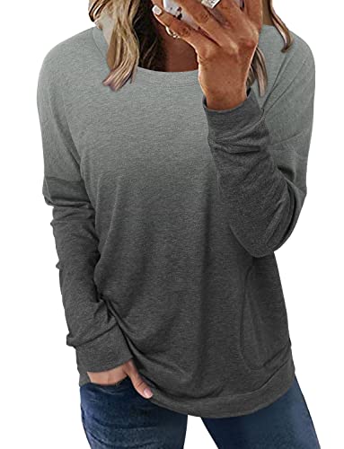 onlypuff Long Sleeve Tops for Women Pocket T Shirt Cute Shirts Casual Fall Tunic Tops Sweatshirt Peach M