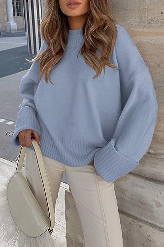 LILLUSORY Women's Winter Pullover Brown Tan Oversized Sweaters Clothes 2024 Trendy Casual Outfits Fuzzy Knit Warm Knitted Top