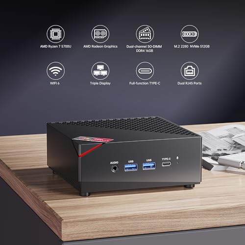 ACEMAGICIAN Mini PC AMD Ryzen 7 5700U, Dual Channel Mini Gaming PC 16GB DDR4 512GB SSD, Mini Computers Micro Desktop PC Support 4K Triple Display/WiFi6/BT5.2/Gaming/Office/Home