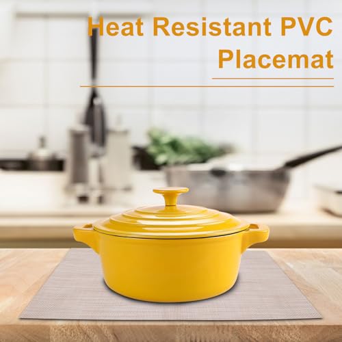 GDFYMI Placemats Set of 6, Washable Non-Slip Placement Mats for Dining Table Heat Resistant PVC Placemat 18"x12", Beige