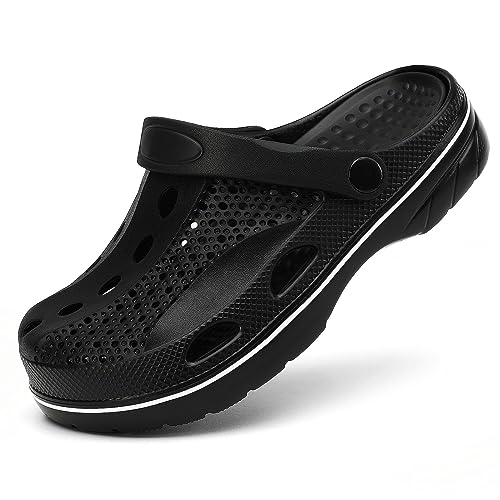 SOSOWHLTE Men's and Women's Arch Support Clogs Garden Shoes Slip-on Outdoor Beach Slippers with Removable Cushion Insole Black Size 7.5-8.5 Female,6-7 Male