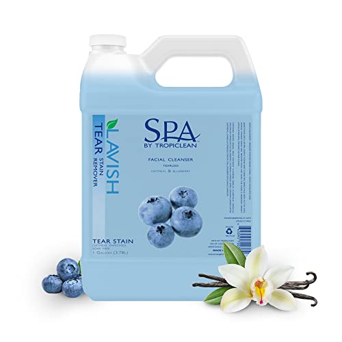 TropiClean SPA Tear Stain Remover for Dogs | Blueberry Facial Shampoo | Odor Eliminator | Tearless | Whitening and Brightening | Made in USA | 1 Gallon