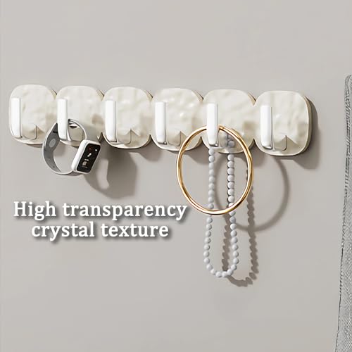 Klmfatsig Wall Hanging Hooks, Glacier Pattern Hook, with 6 Metal Hooks, 13 -inch Entryway Hooks, for Towels, Wallets, Bathroom mud bedrooms (Cream, 13in)