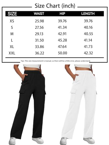 Trendy Queen Womens Drawstring Cargo Sweatpants Casual Fleece Wide Leg Cotton Joggers Sweatpants Sports Lounge Trousers White