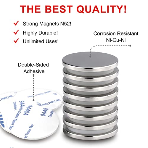 MIKEDE 6 Pack Magnets, Neodymium Magnets Strong with Double-Sided Adhesive, Small Refrigerator Magnets Heavy Duty, Rare Earth Round Magnets for Fridge, Whiteboard, Office, DIY, Craft Magnets - 20x3 mm