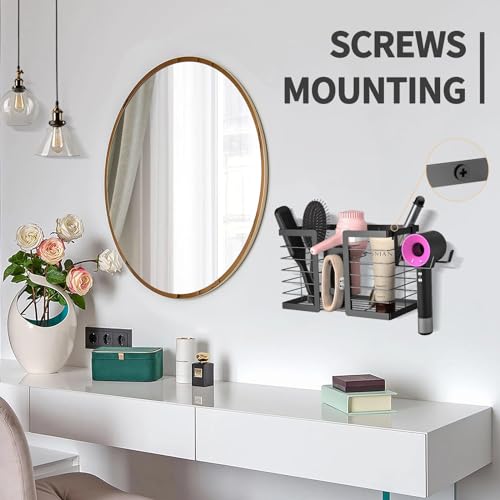 Hair Tool Organizer Hair Dryer Holder, 3 in 1 Metal Bathroom Blow Dryer Organizer Wall Mount for Flat Iron, Curling Iron, Straightener, Hair Care & Styling Tools Storage and Organizer (Black)-2pcs