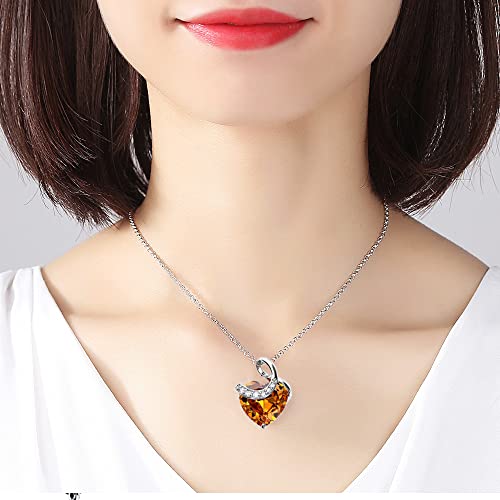 CHERUBIC Love Heart Pendant Necklace Shining Zircon Birthstone Jewelry Gifts For Women 18''+2''
