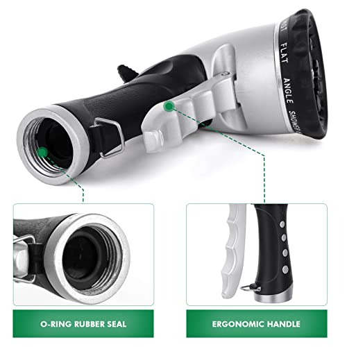 RESTMO Garden Hose Nozzle, Heavy Duty Metal Water Hose Sprayer with 7 Watering Patterns, Thumb Control, On Off Valve, High Pressure Nozzle Sprayer for Watering Plants, Car and Pet Washing