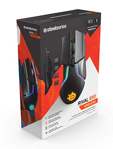 SteelSeries Rival 650 Quantum Wireless Gaming Mouse - Rapid Charging, 12,000 Cpi Dual Sensor, 256 Weight Configs, 8 Zone RGB Lighting