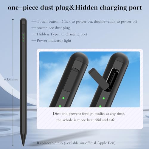 Stylus Pen for iPad10&9thGen,14Mins Faster Charge, with Pencil Holder,Palm Rejection, Tilt Sensitivity, for iPad Air11&13-inch(M2), iPad Pro 11&13-inch (M4),iPad 6-10th,iPad Pro 11/12.9 inch