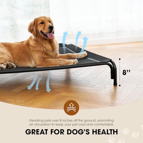 Czpalo Elevated Dog Bed, Raised Outdoor Dog Bed for Medium Sized Dog, Portable Cooling Pet Cot with Breathable & Washable Mesh, Indoor & Outdoor Pet Hammock with Skid-Resistant Feet.