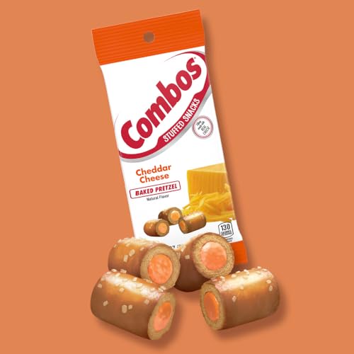 COMBOS Stuffed Snacks Cheddar Cheese Baked Pretzel Snacks, 3.0 oz Bag (Pack of 12)