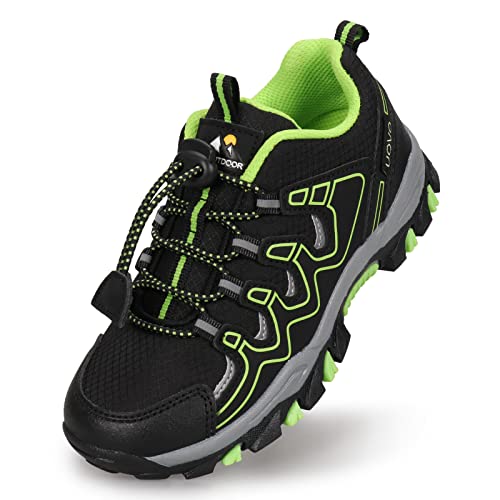 UOVO Boys Shoes Boys Sneakers Boys Tennis Running Shoes Waterproof Hiking Shoes Kids Athletic Outdoor Sneakers Slip Resistant(Little/Big Boys) Black/Green 6.5 Big Kid