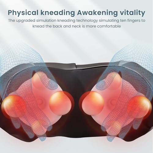 Careboda Shiatsu Neck and Back Massager with Soothing Heat, Electric Shoulder Massage 8 Nodes Deep Tissue 3D Kneading Massages for Pain Relief Gray