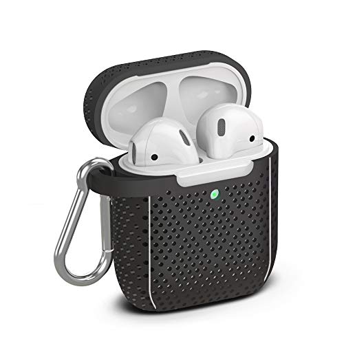 TALK WORKS AirPods Case Cover with Keychain - Protective Hard Silicone Skin for AirPods Keychain Case Clip Carabiner Wireless Charging Compatible with Apple Air Pod Carrying Case Series 1 & 2-Black