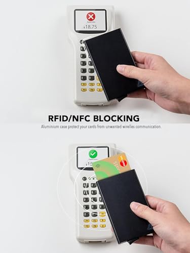 Lufanc RFID Ridge Wallet for Men – Slim Metal Card Holder – Minimalist Credit Card Holder – Men’s Thin Pocket Wallet – Smart&Small RFID Blocking Wallet – Mini Pop Up Card Case with Gift Box (Black)