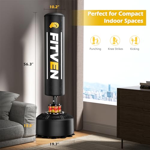 FITVEN Freestanding Punching Bag 70''-190lbs with Boxing Gloves Heavy Boxing Bag with Suction Cup Base for Adult Youth Kids - Men Stand Kickboxing Bag for Home Office