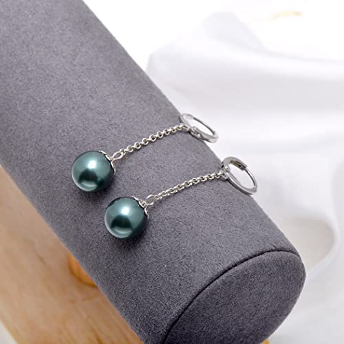 Grey Nacre Shell Pearl Drop Linear Dangle Earrings for Women, Vintage Leverbacks