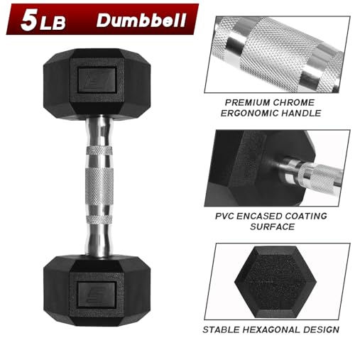 Ritfit 5-650 LBS PVC Encased Hex Dumbbell Sets with Optional Rack for Home Gym, Hand weight with Chrome Handle for Strength Training,Workouts,60LB
