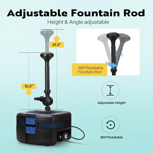 VIVOHOME 4-in-1 Pond Filter System Kits, 950 GPH Water Pump with Filter, Fountain and 13W Light Combo for Ponds up to 1585 Gallons