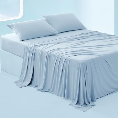 Bedsure Breescape Cooling Sheets Twin, Cooling Sheets for Hot Sleeper, Deep Pocket Up to 17.5", Breathable Bed Sheets, 3 Pieces, Green Sheet Set