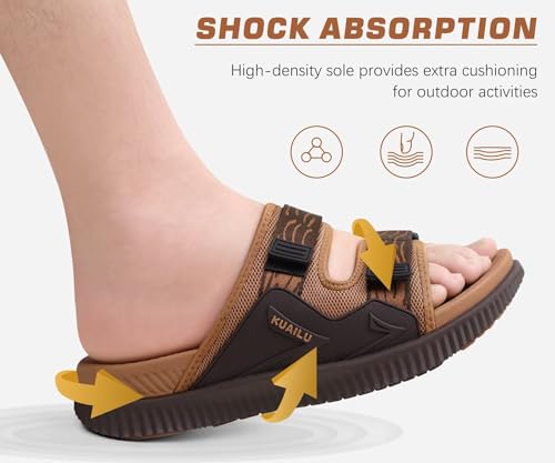KuaiLu Mens Walking Slide Sandals Orthotic Athletic Thick Cushion Recovery Sport Sandles Adjustable Strap Open Toe Slip On Yoga Mat With Comfortable Plantar Fasciitis Arch Support Khaki Size 7