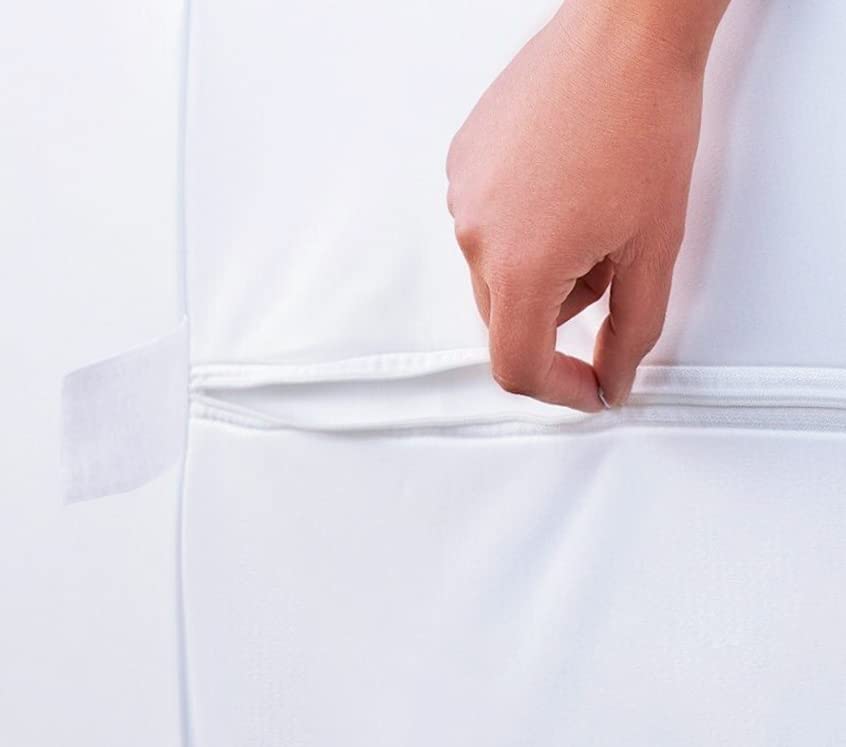 Feather & Stitch Premium Mattress Protector, Bedding Zippered Mattress Encasement, 100% Waterproof Knitted Polyester Bed Cover - Absorbent, Six-Sided Mattress Cover (Queen)