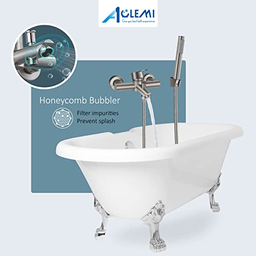 Aolemi Wall Mount Tub Filler Brushed Nickel 6 Inch Center Bathtub Faucet with Handheld Shower SUS304 Stainless Steel Single Handle Shower Mixer Taps with Hand Sprayer