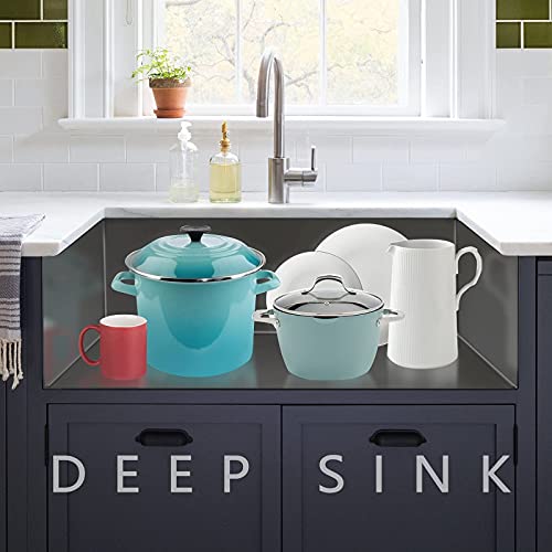 CELAENO 33 inch Farmhouse Kitchen Sink, Heavy Duty Single Bowl Apron Front Stainless Steel Workstation 18 Gauge, 9” Deep Handmade R10 Radius Farm Sink with Various Accessories